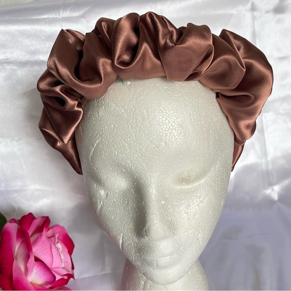 Women Satin Headband wrap scrunched Brown Pleated design - Picture 8 of 9